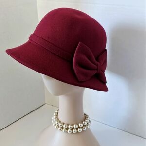 Beloved Millinery Sophisticated Winter Wine  Hat With Versitile Big Bow